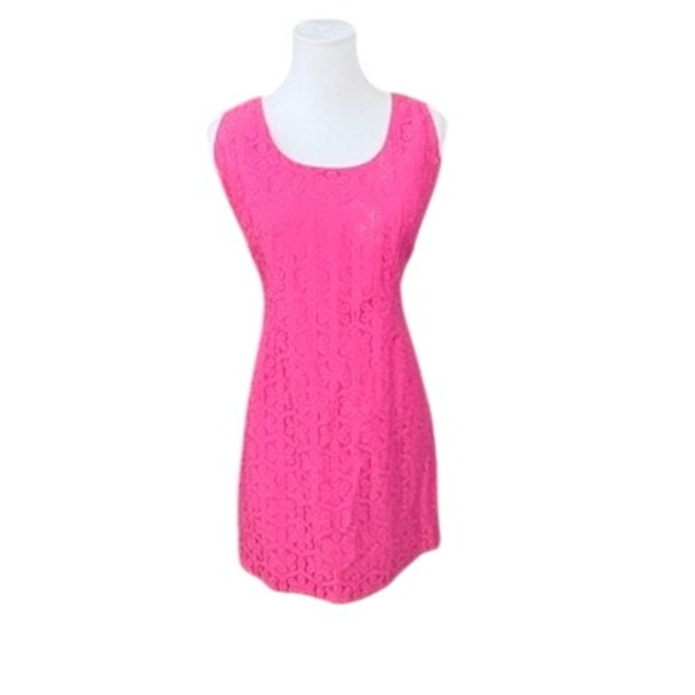 Lilly Pulitzer Lonnie Sheath Dress 8 Fiesta‎ Pink Daisy Lane Lace Barbiecore